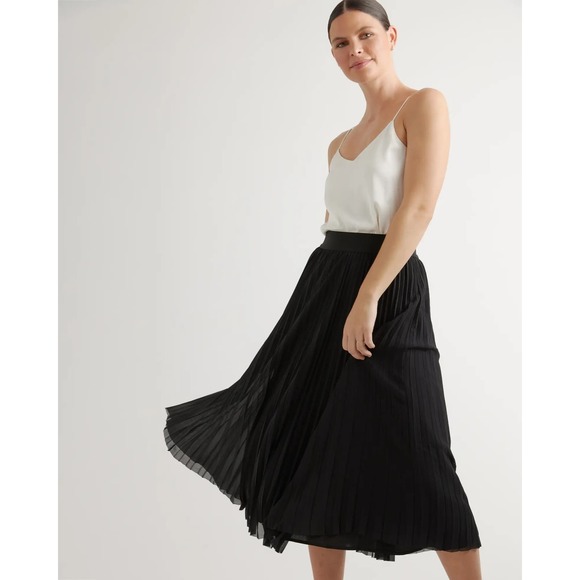 QUINCE Black Chiffon Pleated Midi Skirt Size XS - Picture 2 of 12